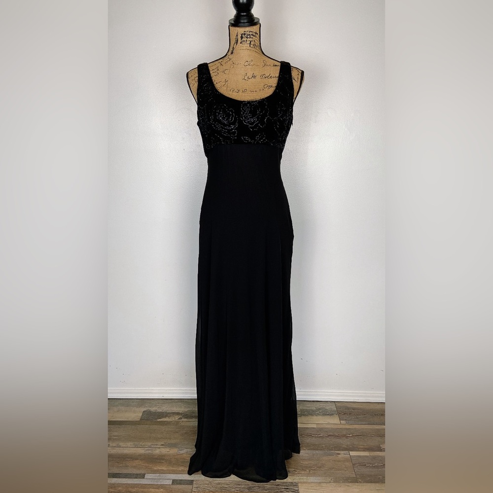 Rebecca Rose 90s Y2K Mixed Media Chiffon Evening Dress 10 Black Fairy Whimsigoth